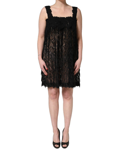 Dolce & Gabbana Aria Women's Wrap Cocktail Sleeveless Cotton Nylon Mini Dress - Black