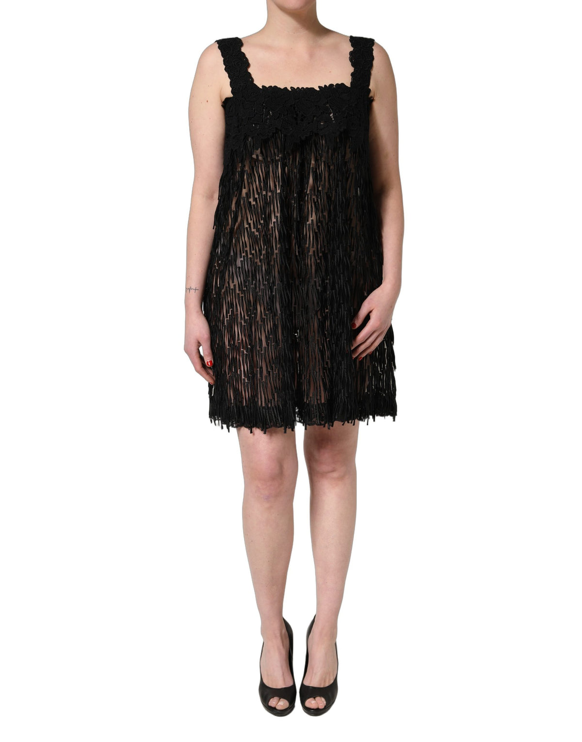 Dolce & Gabbana Aria Women's Wrap Cocktail Sleeveless Cotton Nylon Mini Dress - Black