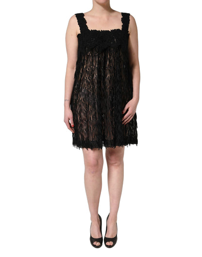 Dolce & Gabbana Aria Women's Wrap Cocktail Sleeveless Cotton Nylon Mini Dress - Black