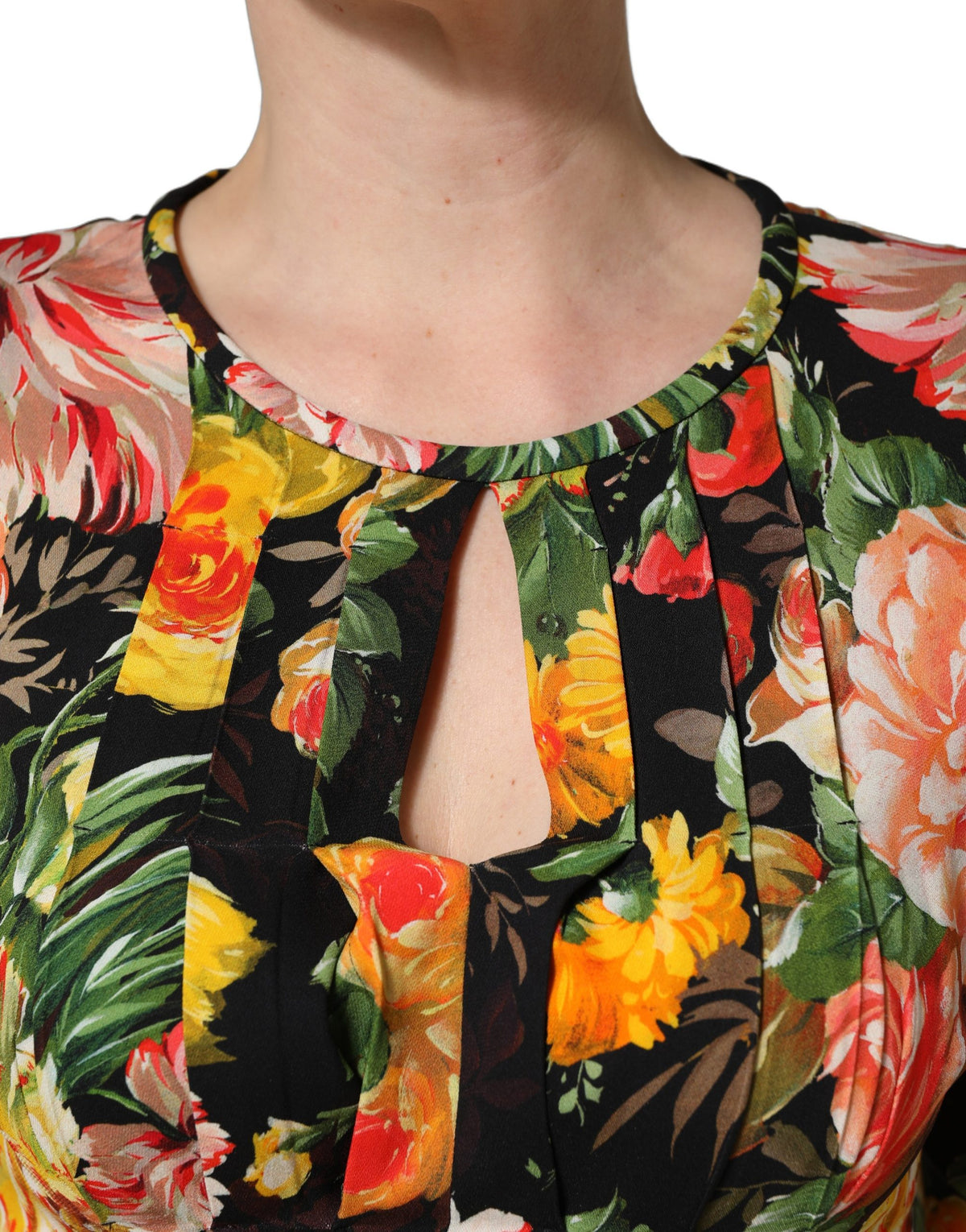 Dolce & Gabbana Women's Wrap Cocktail Long-Sleeve Viscose Midi Mini Dress - Black Multicolor Patterned Floral Print
