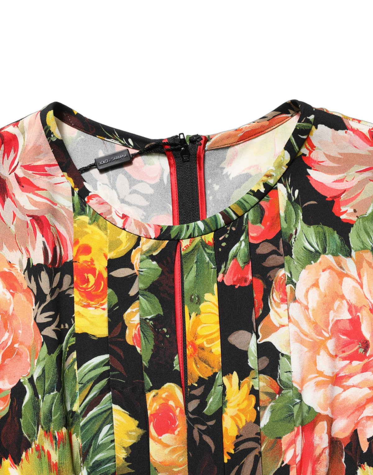 Dolce & Gabbana Women's Wrap Cocktail Long-Sleeve Viscose Midi Mini Dress - Black Multicolor Patterned Floral Print