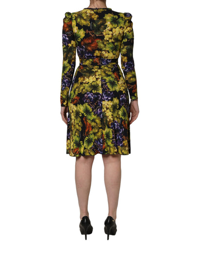 Dolce & Gabbana Women's Cocktail Long-Sleeve Stretch Viscose Midi Dress - Black Multicolor Patterned Print