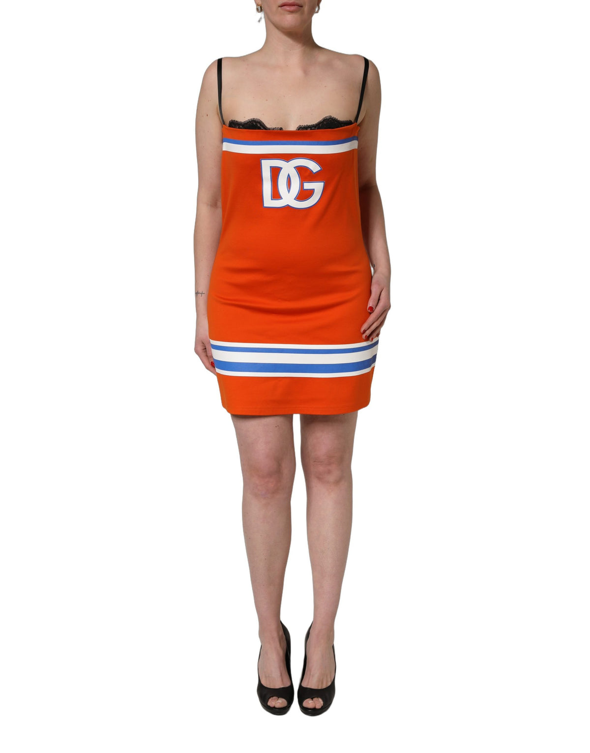 Dolce & Gabbana Women's Wrap Sleeveless Cotton Nylon & Silk Mini Dress - Orange