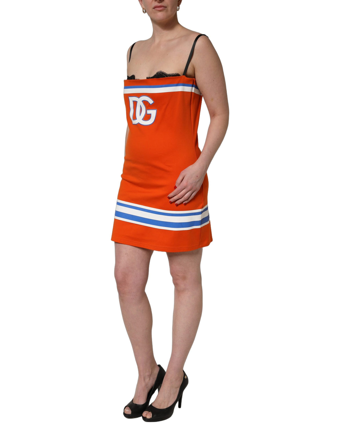 Dolce & Gabbana Women's Wrap Sleeveless Cotton Nylon & Silk Mini Dress - Orange