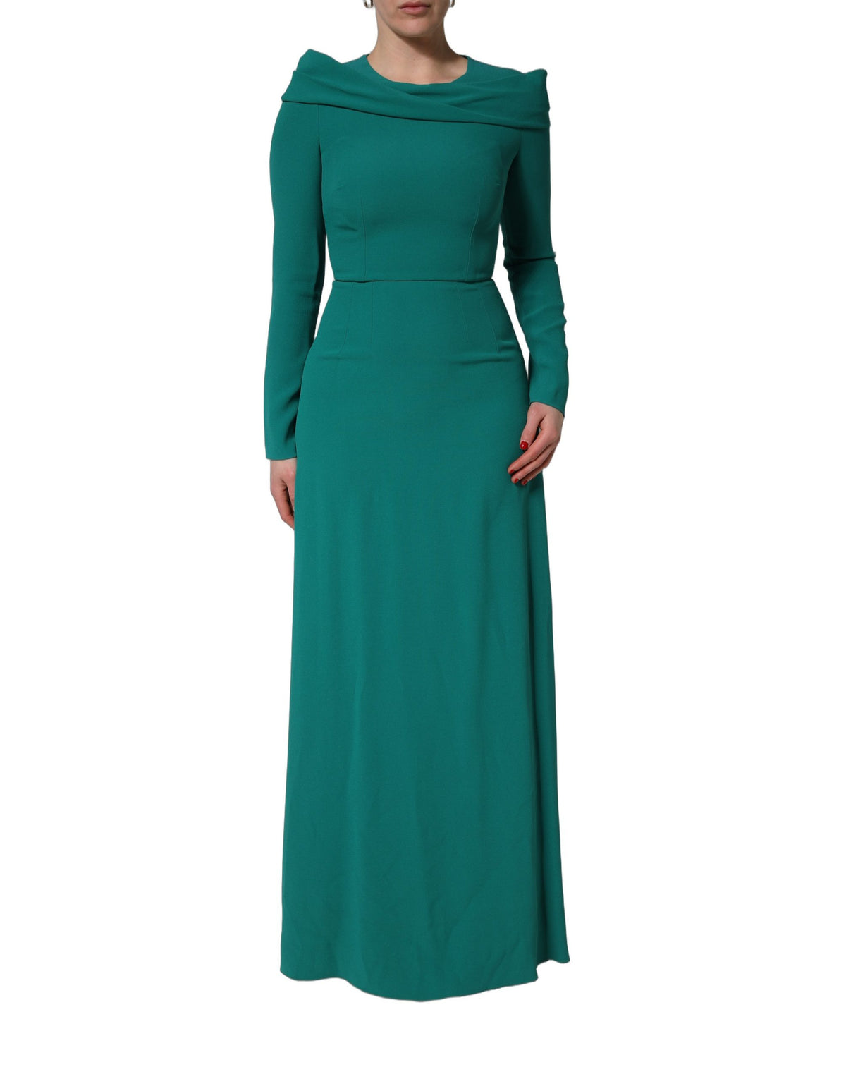 Dolce & Gabbana Women's Gown Wrap Cocktail Long-Sleeve Round Neck Silk Viscose & Acetate Mini Long Dress - Green Red Signature