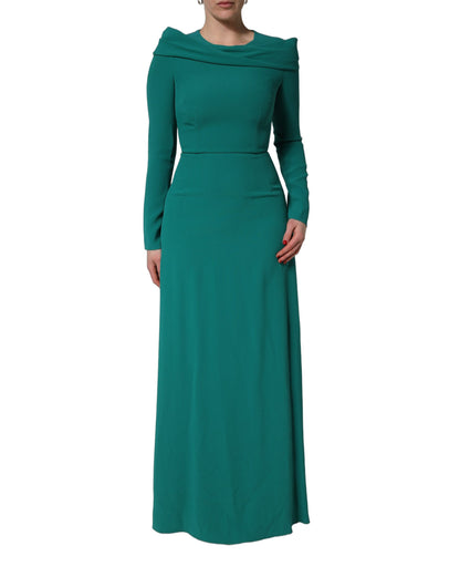 Dolce & Gabbana Women's Gown Wrap Cocktail Long-Sleeve Round Neck Silk Viscose & Acetate Mini Long Dress - Green Red Signature