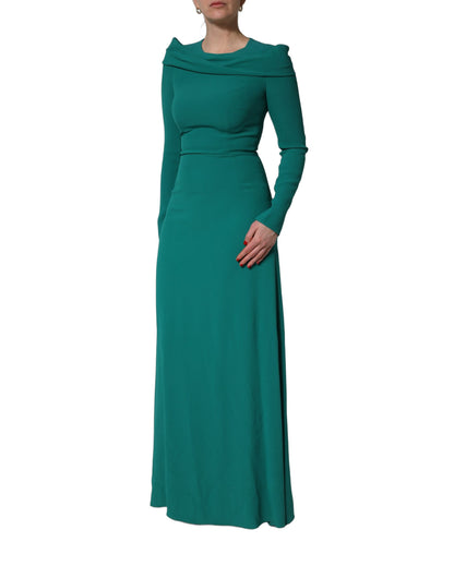 Dolce & Gabbana Women's Gown Wrap Cocktail Long-Sleeve Round Neck Silk Viscose & Acetate Mini Long Dress - Green Red Signature