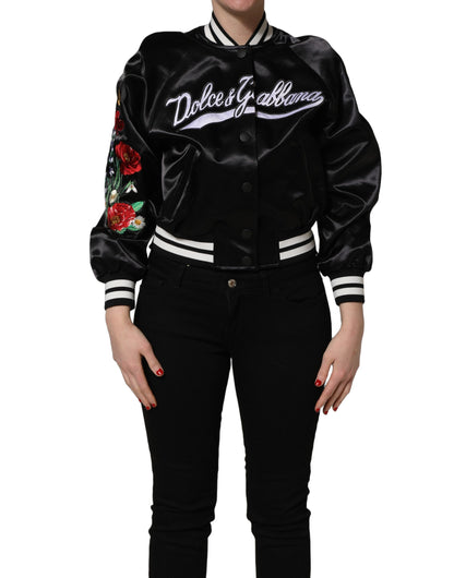 Dolce & Gabbana Women's Blouson Cotton Nylon Polyester & Satin Bomber Jacket - Black Floral