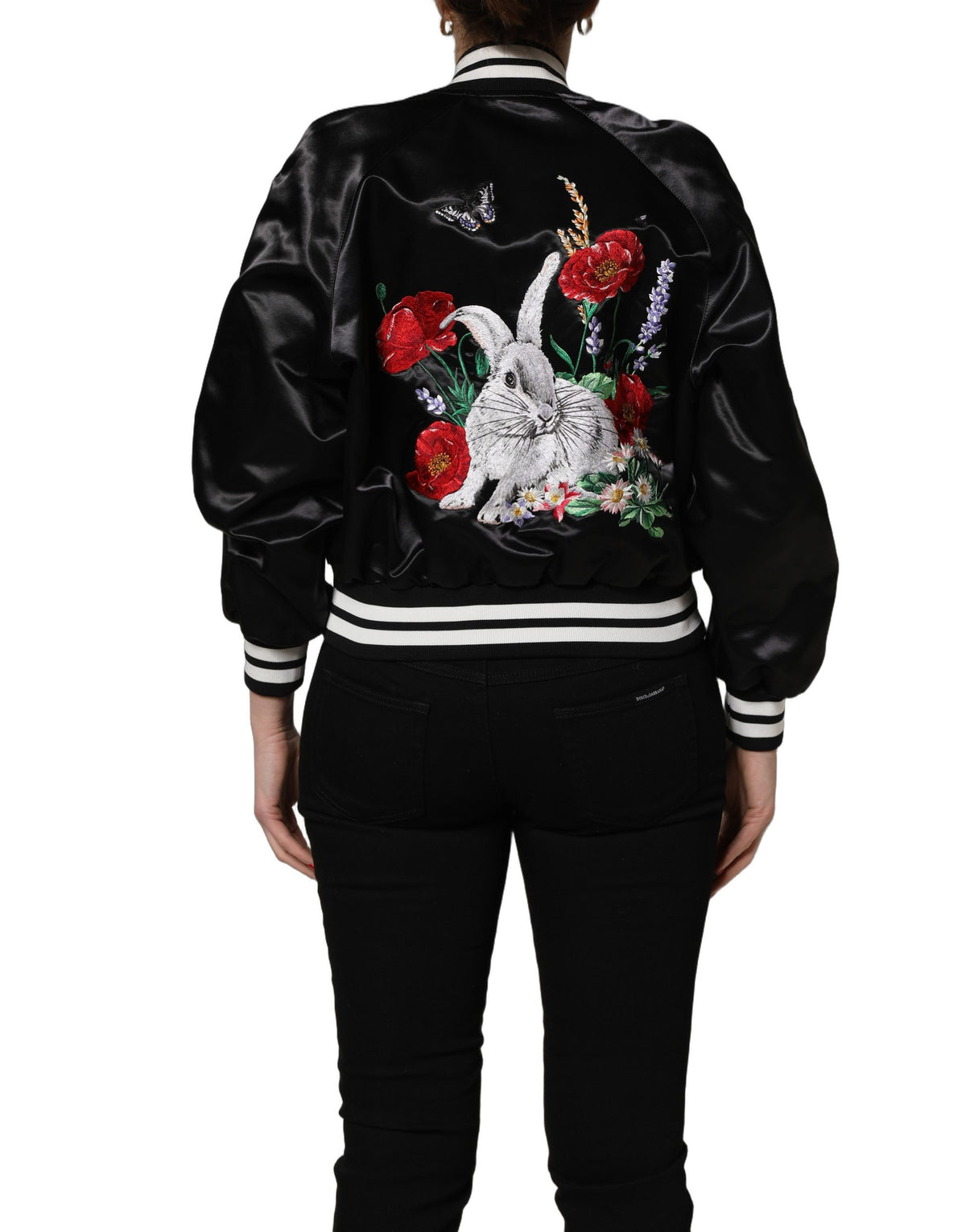 Dolce & Gabbana Women's Blouson Cotton Nylon Polyester & Satin Bomber Jacket - Black Floral