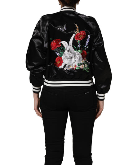 Dolce & Gabbana Women's Blouson Cotton Nylon Polyester & Satin Bomber Jacket - Black Floral