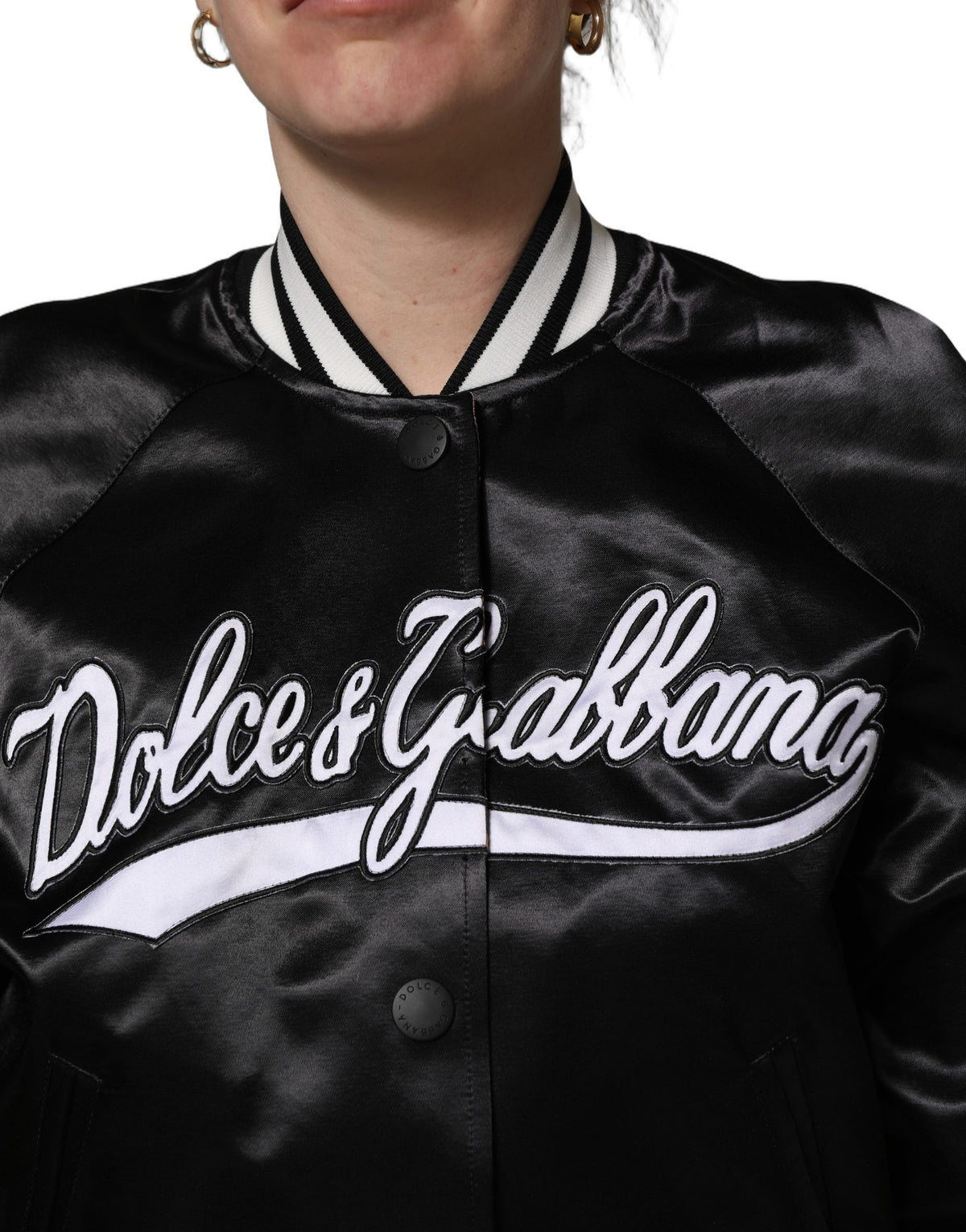 Dolce & Gabbana Women's Blouson Cotton Nylon Polyester & Satin Bomber Jacket - Black Floral