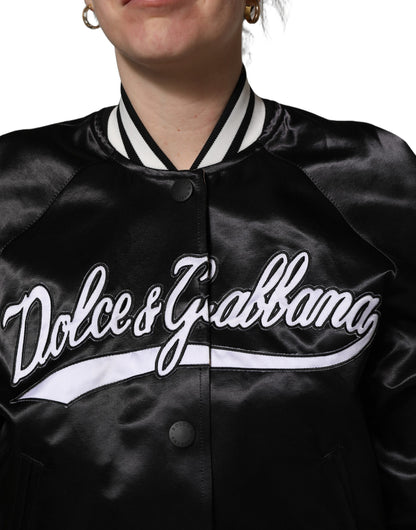 Dolce & Gabbana Women's Blouson Cotton Nylon Polyester & Satin Bomber Jacket - Black Floral