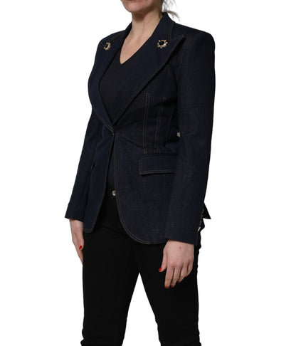 Dolce & Gabbana Women's Single Breasted Stretch Denim Cotton Polyester Blazer - Blue