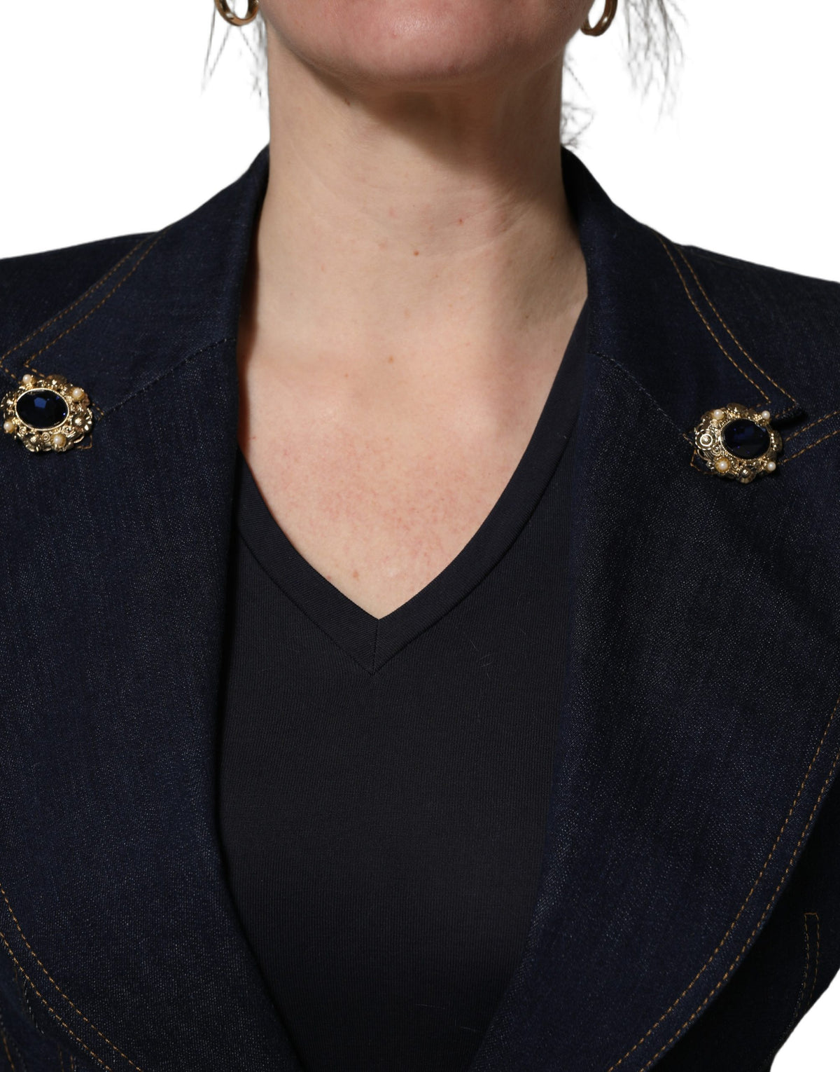 Dolce & Gabbana Women's Single Breasted Stretch Denim Cotton Polyester Blazer - Blue