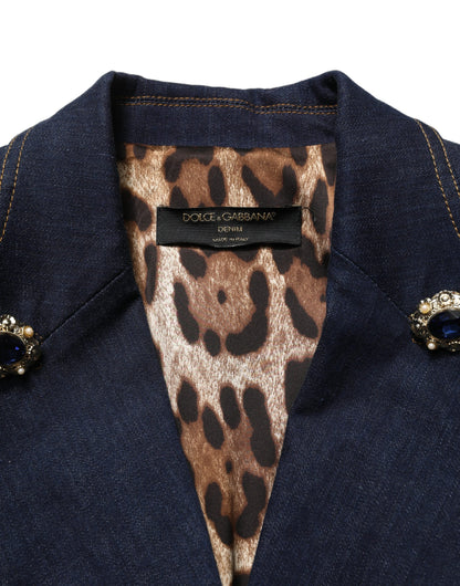 Dolce & Gabbana Women's Single Breasted Stretch Denim Cotton Polyester Blazer - Blue