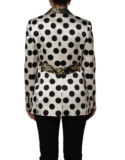 Dolce & Gabbana Women's Single Breasted Cotton Silk Polyester & Elastane Blazer - Black White Print