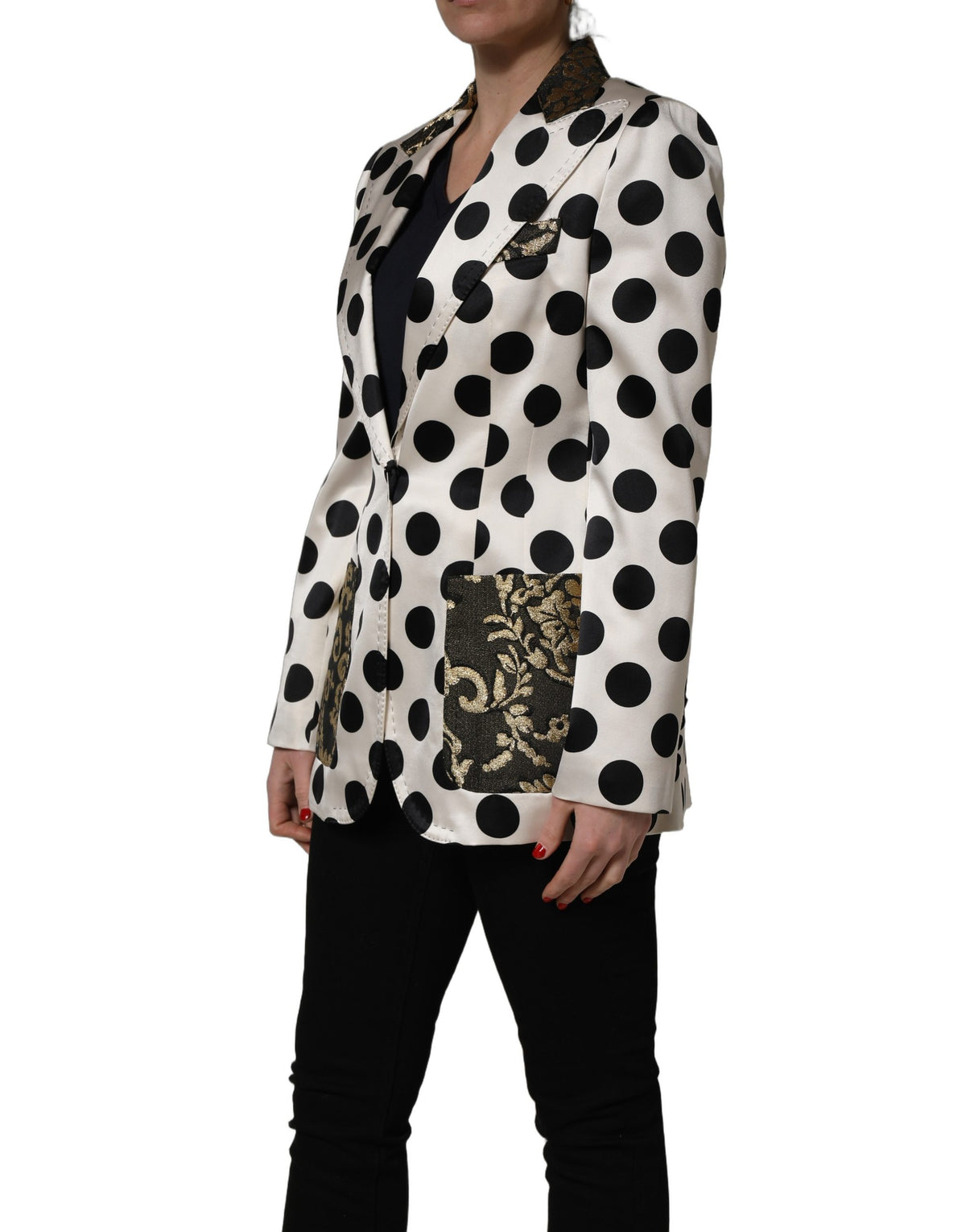 Dolce & Gabbana Women's Single Breasted Cotton Silk Polyester & Elastane Blazer - Black White Print