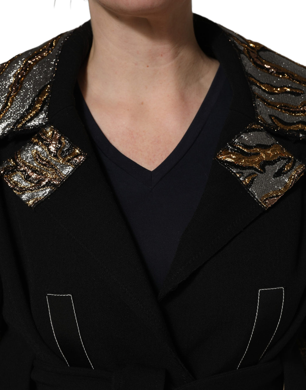 Dolce & Gabbana Women's Single Breasted Polyester Nylon Acrylic Wool & Silk Overcoat - Black