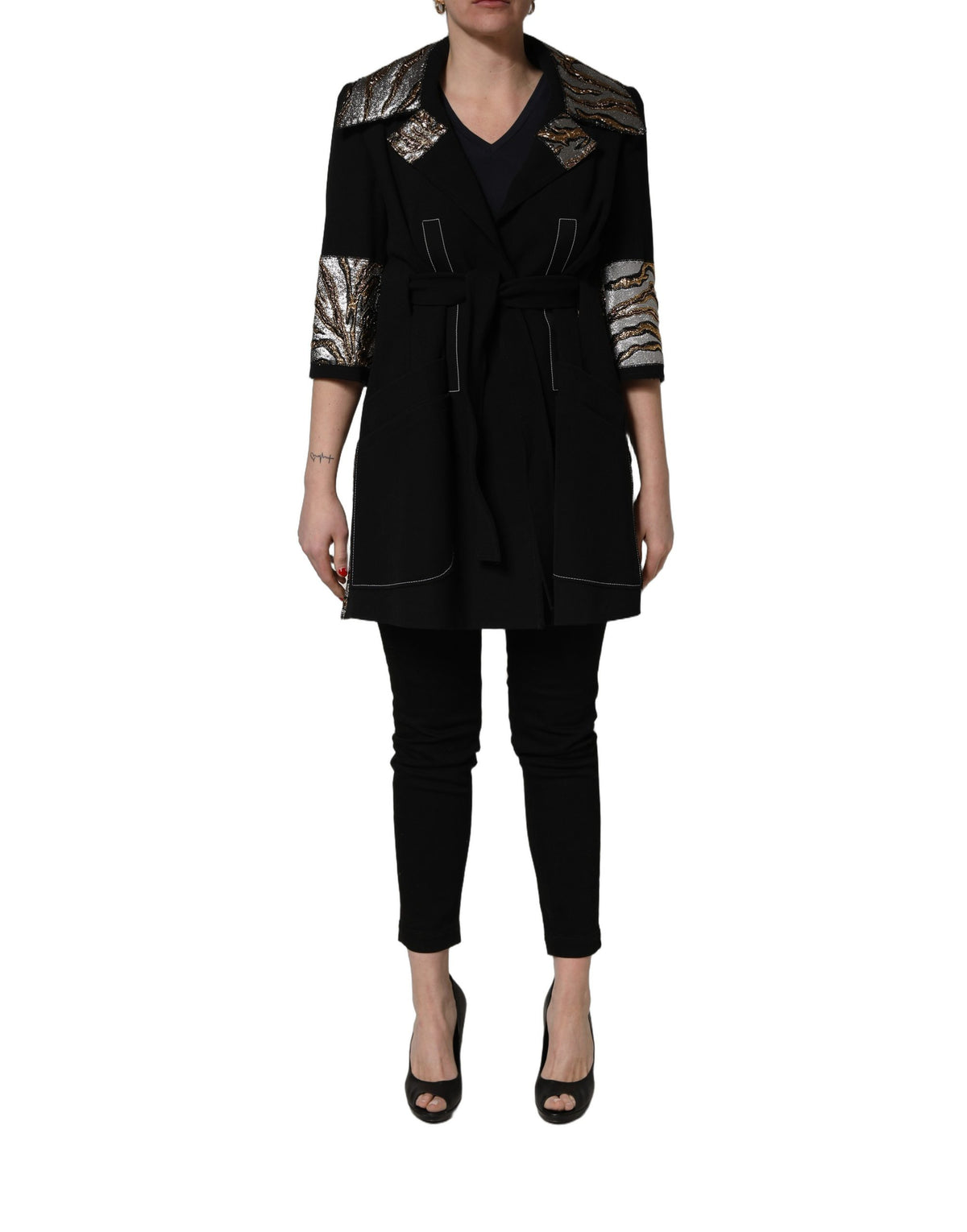 Dolce & Gabbana Women's Single Breasted Polyester Nylon Acrylic Wool & Silk Overcoat - Black