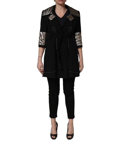 Dolce & Gabbana Women's Single Breasted Polyester Nylon Acrylic Wool & Silk Overcoat - Black