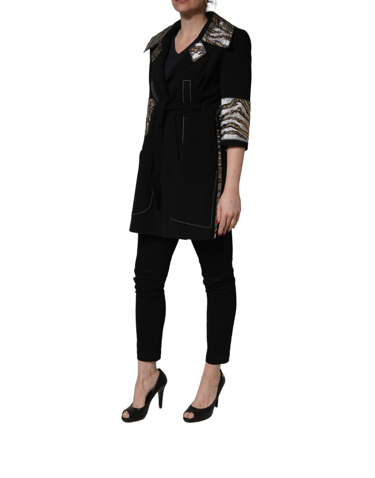 Dolce & Gabbana Women's Single Breasted Polyester Nylon Acrylic Wool & Silk Overcoat - Black