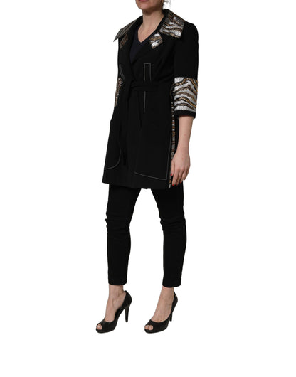 Dolce & Gabbana Women's Single Breasted Polyester Nylon Acrylic Wool & Silk Overcoat - Black