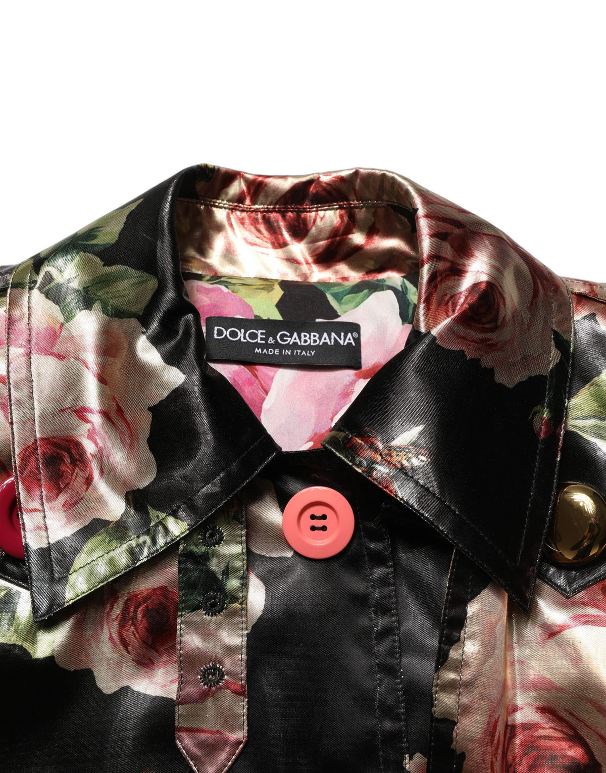 Dolce & Gabbana Women's Stretch Polyester Trench Coat - Black Patterned Floral