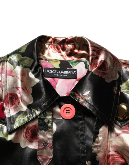 Dolce & Gabbana Women's Stretch Polyester Trench Coat - Black Patterned Floral
