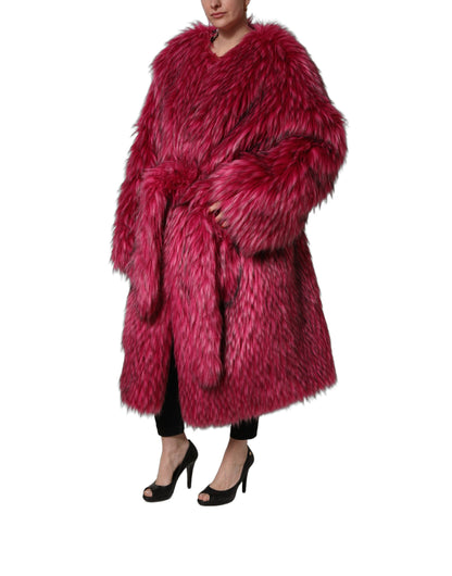 Dolce & Gabbana Women's Modacrylic Polyester Fur Trench Coat - Fuchsia