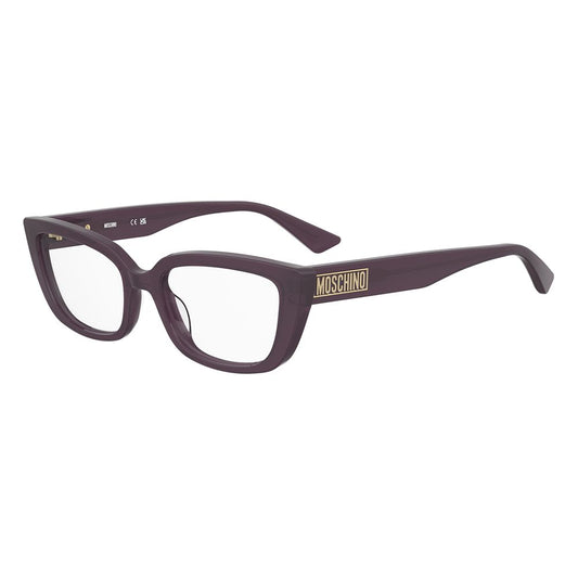 Eyeglasses Frames by Love Moschino for women in stretch cotton purple showcases a reflective silhouette, artfully incorporating a sophisticated with a distinct full-frame frame design.