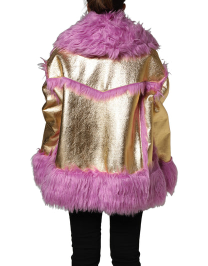 Dolce & Gabbana Women's Modacrylic Polyester Leather & Faux Fur Overcoat - Gold Pink