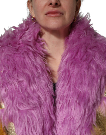 Dolce & Gabbana Women's Modacrylic Polyester Leather & Faux Fur Overcoat - Gold Pink