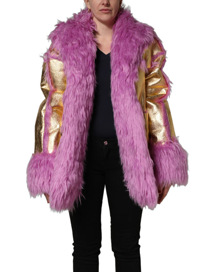 Dolce & Gabbana Women's Modacrylic Polyester Leather & Faux Fur Overcoat - Gold Pink