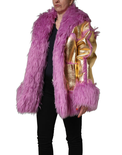Dolce & Gabbana Women's Modacrylic Polyester Leather & Faux Fur Overcoat - Gold Pink