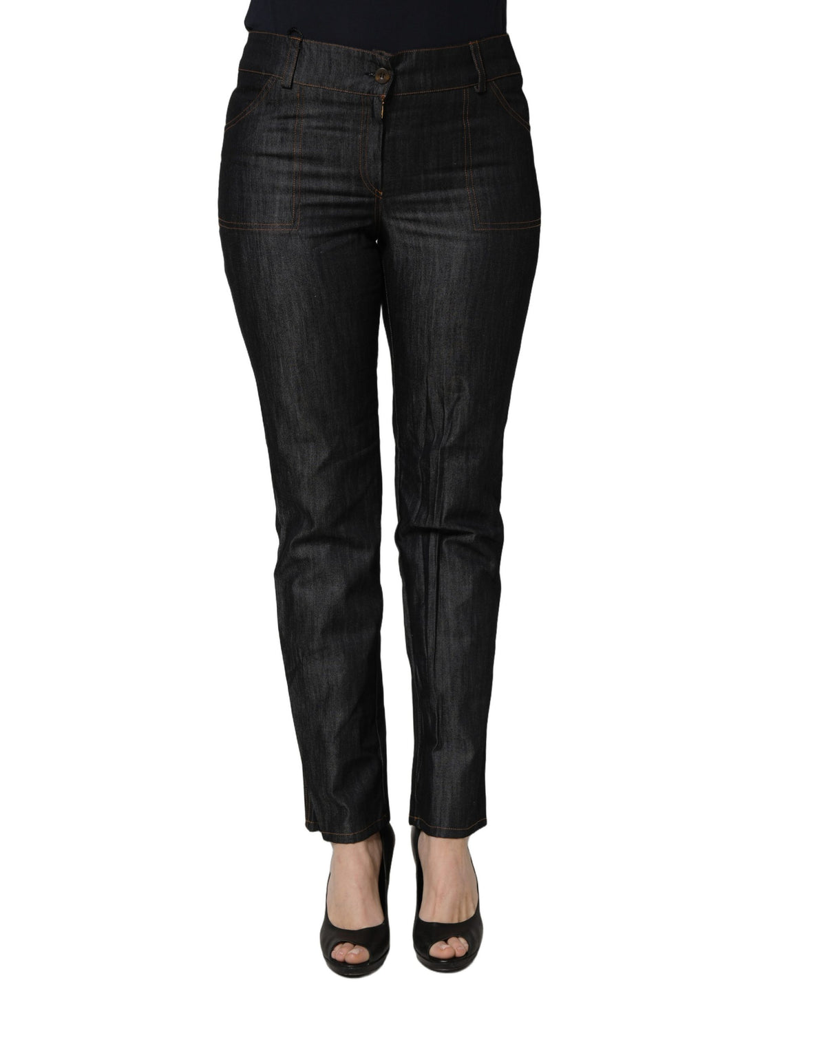 BENCIVENGA Women's Skinny Slim Mid Rise Denim Cotton Jeans - Black