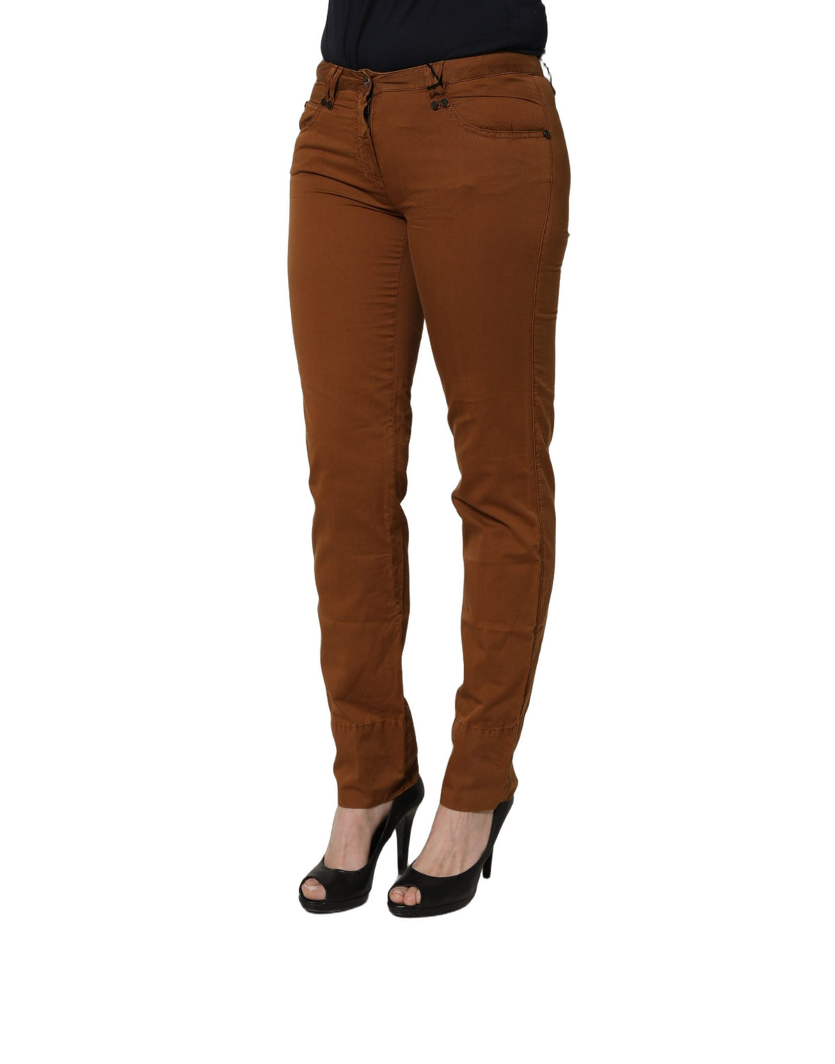 PLEIN SUD Women's Skinny Slim Mid Rise Cotton Chinos Pants - Brown