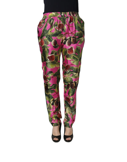 Dolce & Gabbana Women's Tapered Leg Silk Trousers - Fuchsia Patterned