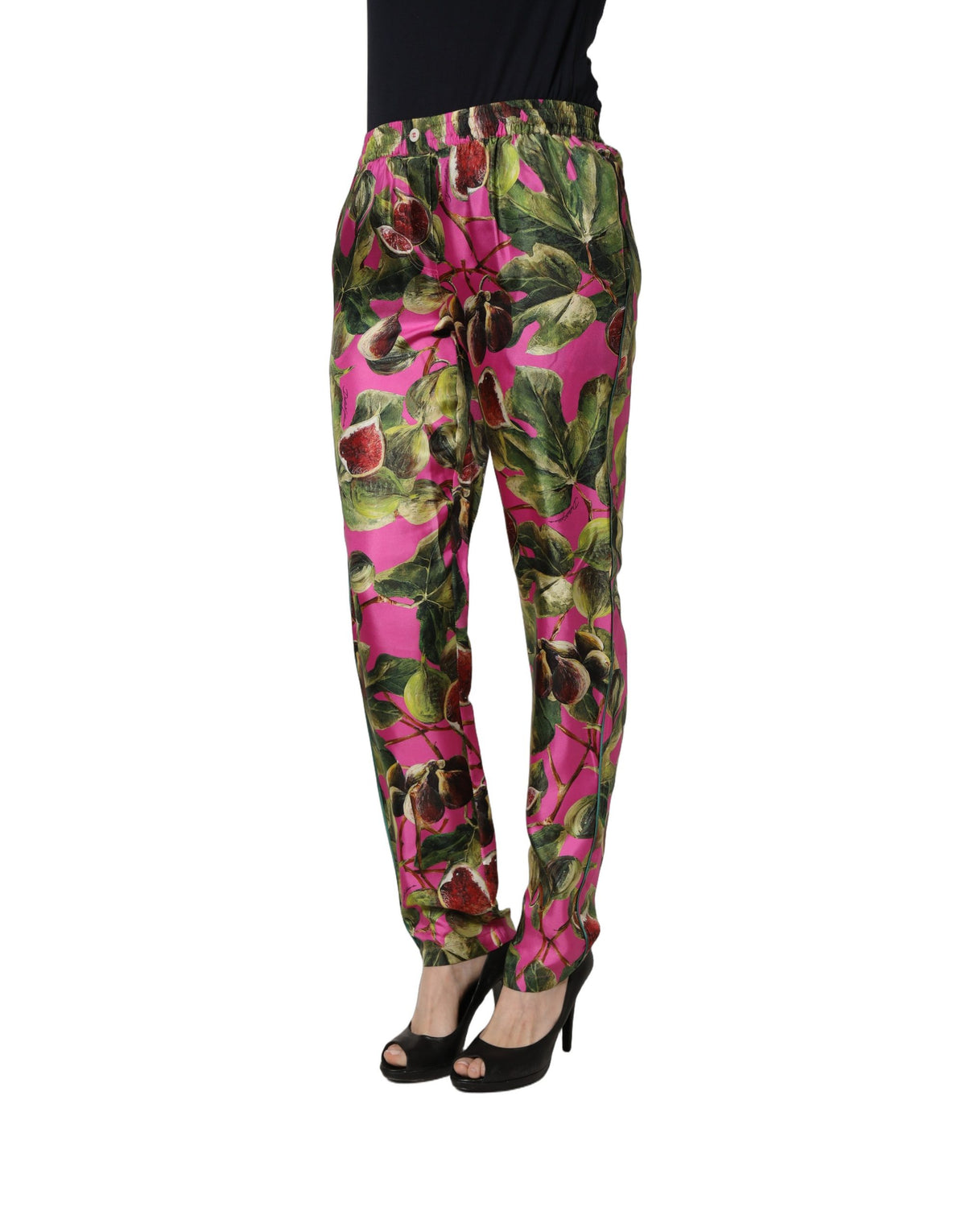 Dolce & Gabbana Women's Tapered Leg Silk Trousers - Fuchsia Patterned