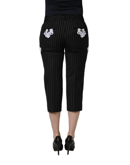 Dolce & Gabbana Women's Cropped Lace Polyester & Wool Trousers - Black White Pinstripe
