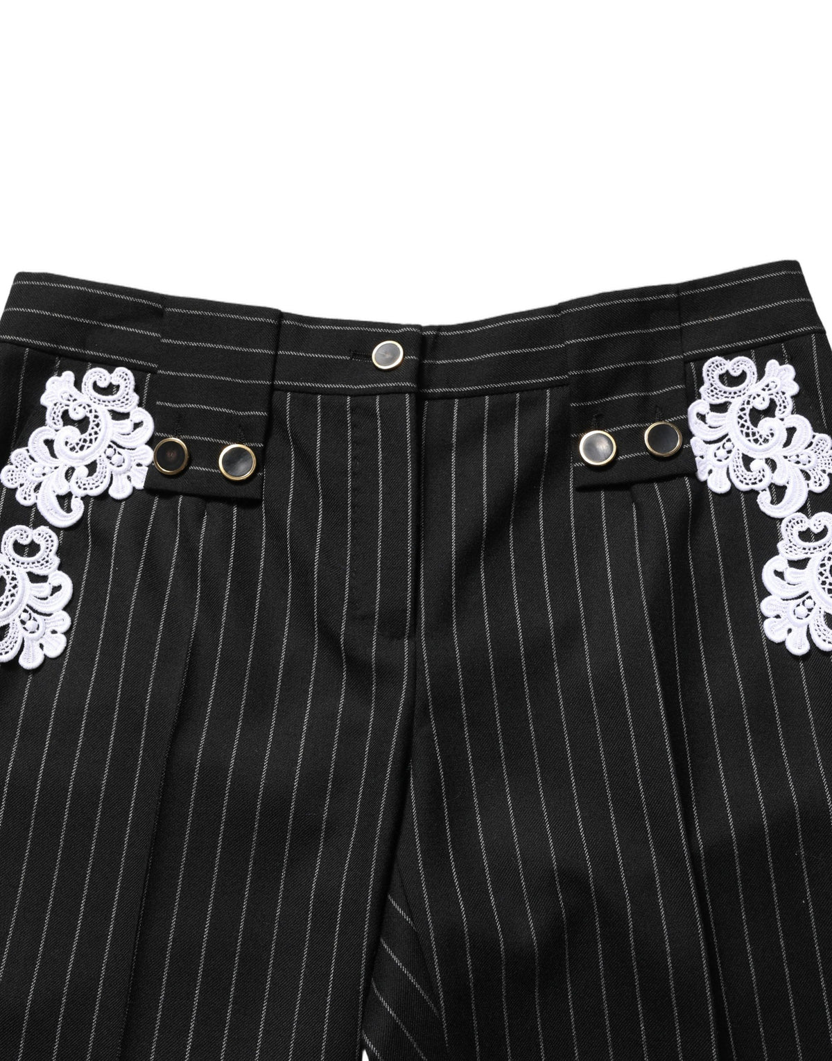 Dolce & Gabbana Women's Cropped Lace Polyester & Wool Trousers - Black White Pinstripe