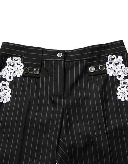 Dolce & Gabbana Women's Cropped Lace Polyester & Wool Trousers - Black White Pinstripe