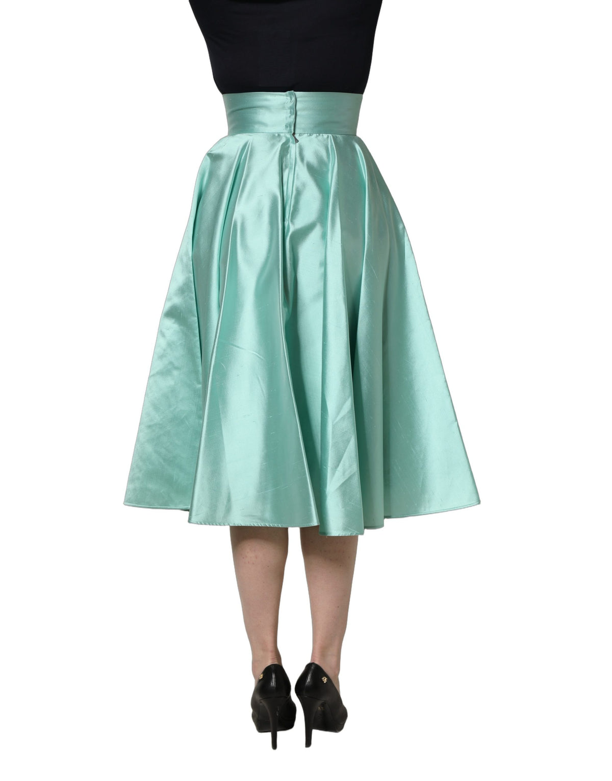 Dolce & Gabbana Women's Pleated Wrap A Line High Rise Cotton Nylon Satin & Silk Midi Skirt - Green