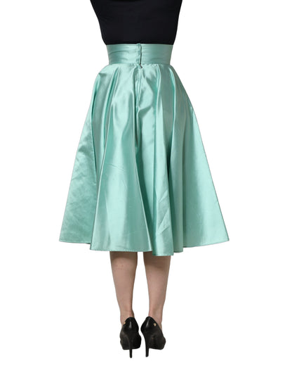 Dolce & Gabbana Women's Pleated Wrap A Line High Rise Cotton Nylon Satin & Silk Midi Skirt - Green
