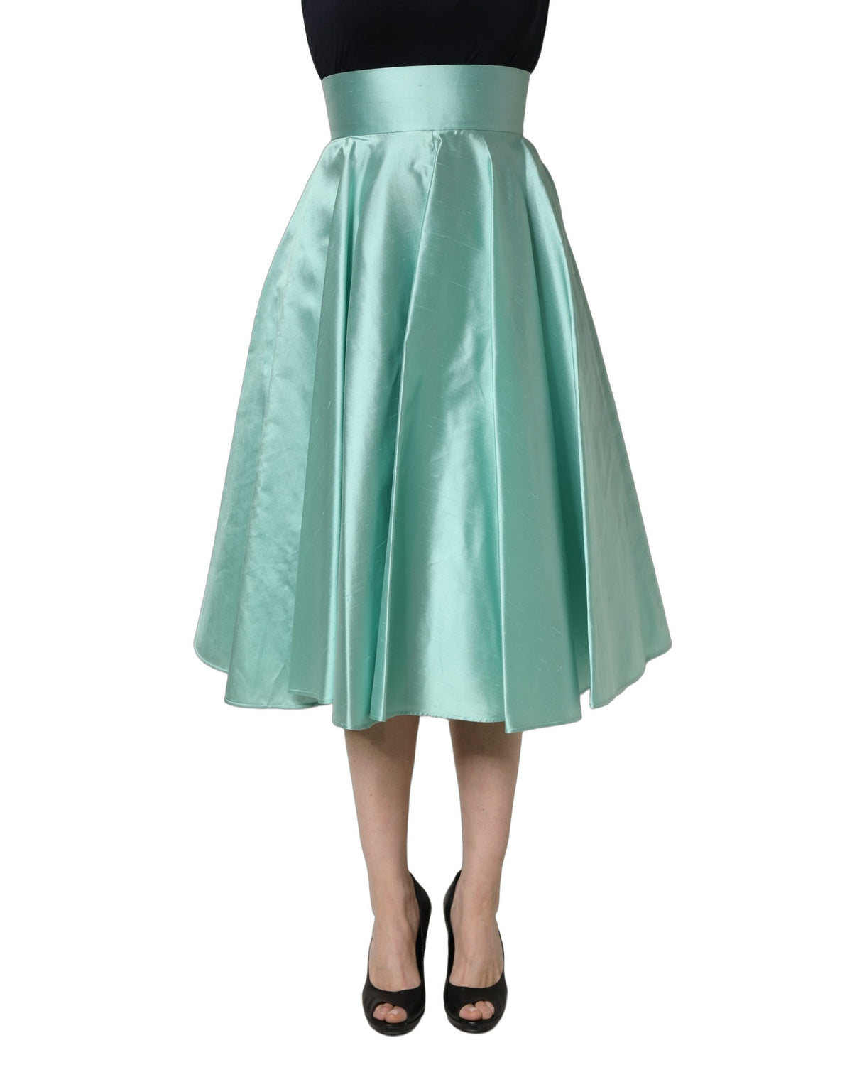Dolce & Gabbana Women's Pleated Wrap A Line High Rise Cotton Nylon Satin & Silk Midi Skirt - Green