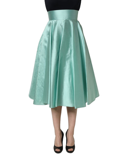 Dolce & Gabbana Women's Pleated Wrap A Line High Rise Cotton Nylon Satin & Silk Midi Skirt - Green