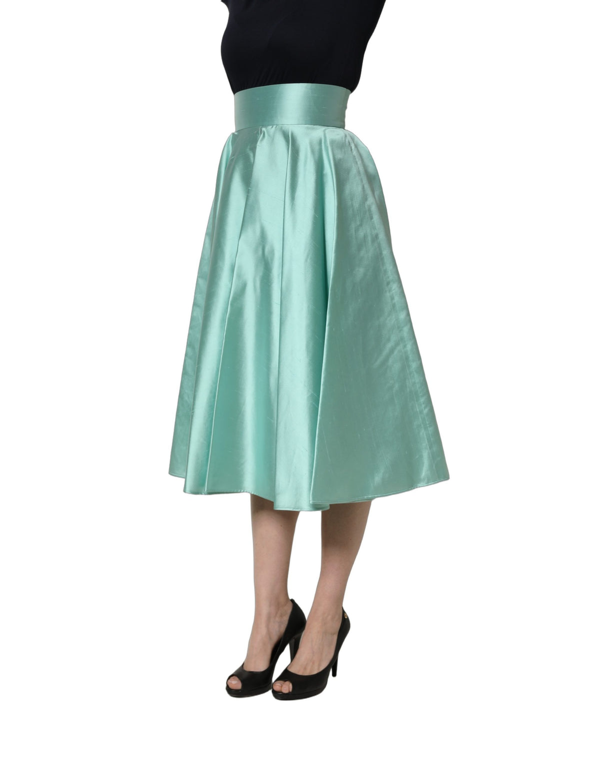 Dolce & Gabbana Women's Pleated Wrap A Line High Rise Cotton Nylon Satin & Silk Midi Skirt - Green