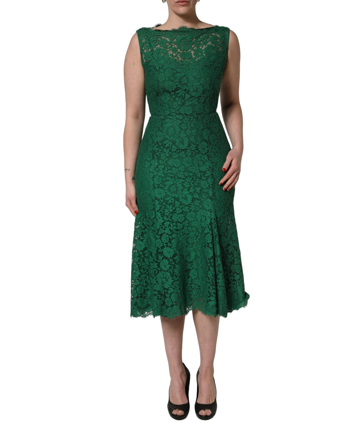 Dolce & Gabbana Women's Sleeveless Cotton Silk Viscose & Lace Midi Dress - Green Floral