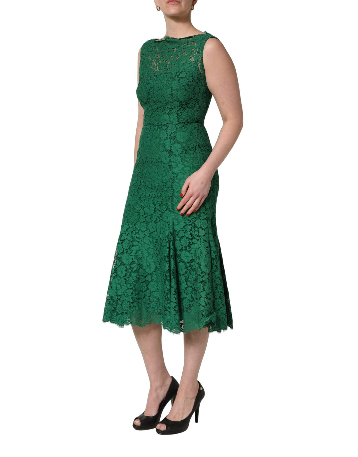 Dolce & Gabbana Women's Sleeveless Cotton Silk Viscose & Lace Midi Dress - Green Floral