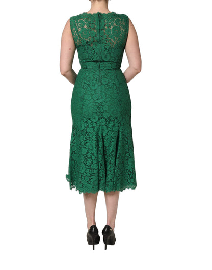 Dolce & Gabbana Women's Sleeveless Cotton Silk Viscose & Lace Midi Dress - Green Floral