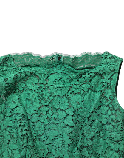 Dolce & Gabbana Women's Sleeveless Cotton Silk Viscose & Lace Midi Dress - Green Floral